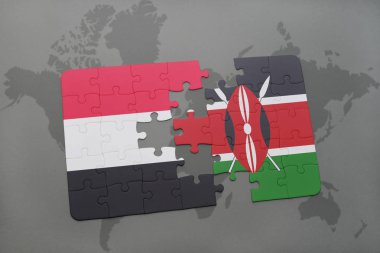 yemen ve kenya ulusal bayrak bir dünya haritası üzerinde ile bulmaca