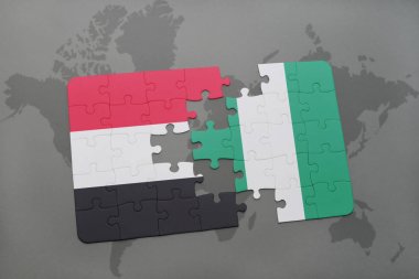 yemen ve Nijerya ulusal bayrak bir dünya haritası üzerinde ile bulmaca