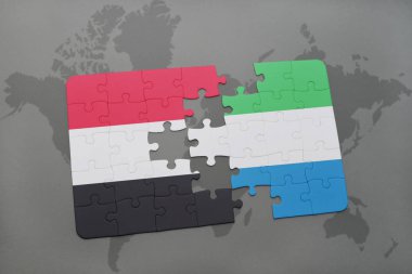 yemen ve sierra leone bir dünya haritası üzerinde bayrağı ile bulmaca