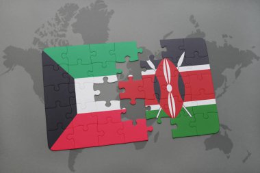 Kuveyt ve kenya ulusal bayrak bir dünya haritası üzerinde ile bulmaca