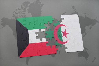 Kuveyt ve Cezayir ulusal bayrak bir dünya haritası üzerinde ile bulmaca