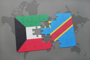 Kuveyt bayrağı ve bir dünya haritası üzerinde Kongo Demokratik Cumhuriyeti ile bulmaca