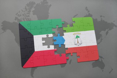 Kuveyt ve Ekvator Ginesi ulusal bayrak bir dünya haritası üzerinde ile bulmaca