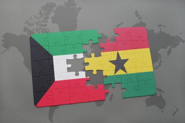 Kuveyt ve Gana bir dünya haritası üzerinde bayrağı ile bulmaca