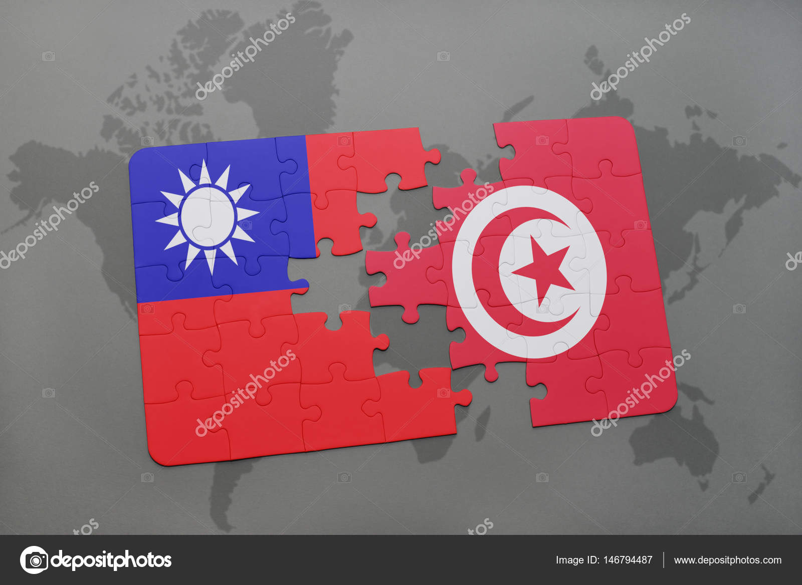 Puzzle Avec Le Drapeau National De Taiwan Et De La Tunisie
