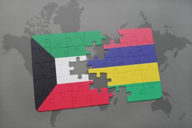 Kuveyt ve mauritius bir dünya haritası üzerinde bayrağı ile bulmaca