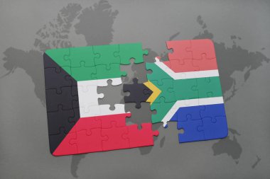 Kuveyt ve Güney Afrika ulusal bayrak bir dünya haritası üzerinde ile bulmaca