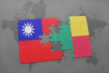 Tayvan ve benin bir dünya haritası üzerinde bayrağı ile bulmaca