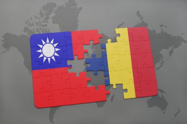 Tayvan ve bir dünya haritası üzerinde Çad bayrağı ile bulmaca