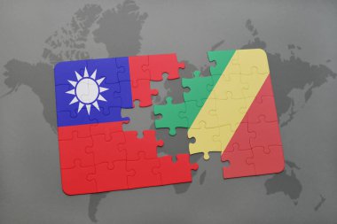 Tayvan Bayrağı ve bir dünya haritası üzerinde Kongo Cumhuriyeti ile bulmaca