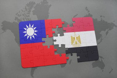 Tayvan ve Mısır ulusal bayrak bir dünya haritası üzerinde ile bulmaca