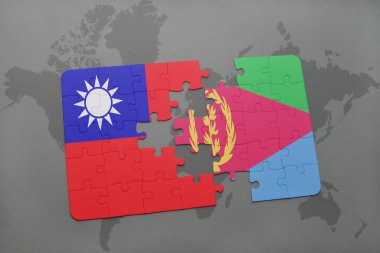Tayvan ve Eritre ulusal bayrak bir dünya haritası üzerinde ile bulmaca