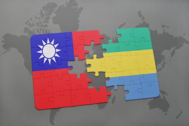 gabon ve Tayvan ulusal bayrak bir dünya haritası üzerinde ile bulmaca