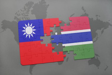 Tayvan ve Gambiya ulusal bayrak bir dünya haritası üzerinde ile bulmaca