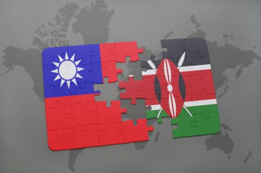 Tayvan ve kenya ulusal bayrak bir dünya haritası üzerinde ile bulmaca