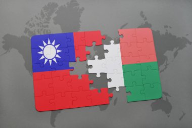 Tayvan ve Madagaskar ulusal bayrak bir dünya haritası üzerinde ile bulmaca