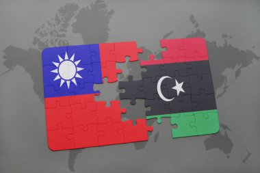 Tayvan ve libya ulusal bayrak bir dünya haritası üzerinde ile bulmaca