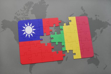Tayvan ve mali bir dünya haritası üzerinde bayrağı ile bulmaca