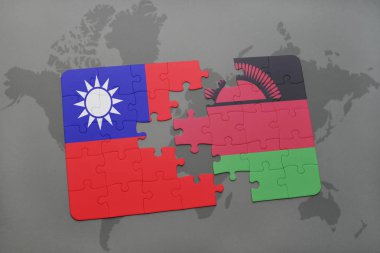 Tayvan ve Malavi bir dünya haritası üzerinde bayrağı ile bulmaca