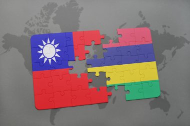 Tayvan ve Türkiye ulusal bayrak bir dünya haritası üzerinde ile bulmaca