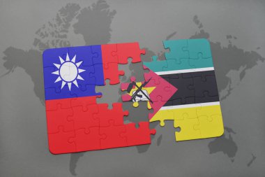 Tayvan ve Mozambik bir dünya haritası üzerinde bayrağı ile bulmaca