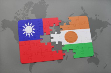 Tayvan ve Nijer bir dünya haritası üzerinde bayrağı ile bulmaca