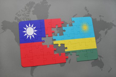 Tayvan ve Ruanda bir dünya haritası üzerinde bayrağı ile bulmaca