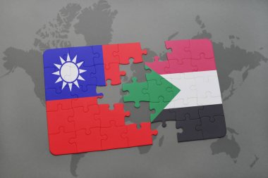Tayvan ve sudan bir dünya haritası üzerinde bayrağı ile bulmaca