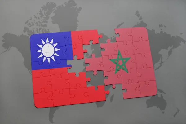 台湾と世界地図にモロッコの国旗をパズルします。 — ストック写真