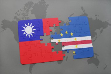 Tayvan ve cape verde ulusal bayrak bir dünya haritası üzerinde ile bulmaca
