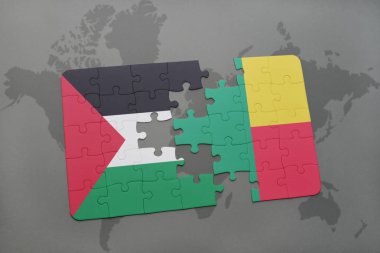 benin ve Filistin Ulusal bayrak bir dünya haritası üzerinde ile bulmaca