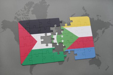 Komor Adaları ve Filistin Ulusal bayrak bir dünya haritası üzerinde ile bulmaca