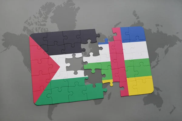 puzzle with the national flag of palestine and central african republic on a world map