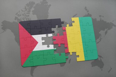 Gine bir dünya haritası üzerinde ve Filistin bayrağı ile bulmaca