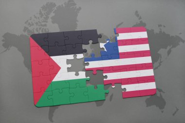 Filistin ve Liberya ulusal bayrak bir dünya haritası üzerinde ile bulmaca