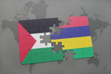 mauritius ve Filistin Ulusal bayrak bir dünya haritası üzerinde ile bulmaca