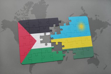 Ruanda ve Filistin Ulusal bayrak bir dünya haritası üzerinde ile bulmaca