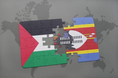 Svaziland ve Filistin Ulusal bayrak bir dünya haritası üzerinde ile bulmaca