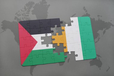 Filistin Ulusal bayrak ile bulmaca ve Fildişi Sahili bir dünya haritası üzerinde