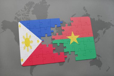 Filipinler ve burkina faso ulusal bayrak bir dünya haritası üzerinde ile bulmaca