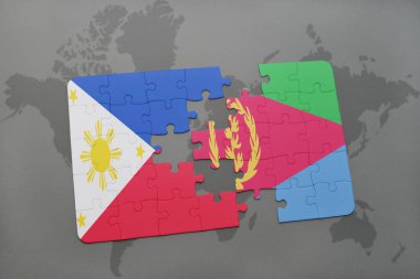 Filipinler ve Eritre ulusal bayrak bir dünya haritası üzerinde ile bulmaca