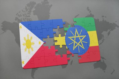 Filipinler ve Etiyopya bir dünya haritası üzerinde bayrağı ile bulmaca