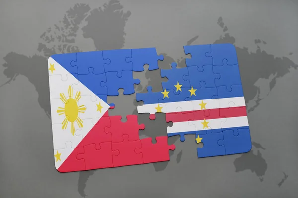 フィリピン、カーボベルデの国旗は世界地図のパズルします。 — ストック写真