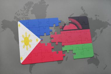 Filipinler ve Malavi bir dünya haritası üzerinde bayrağı ile bulmaca