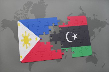 Filipinler ve libya ulusal bayrak bir dünya haritası üzerinde ile bulmaca