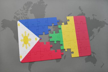 Filipinler ve mali bir dünya haritası üzerinde bayrağı ile bulmaca