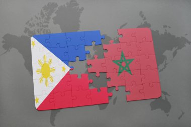 Türkiye ve dünya haritası üzerinde Fas ulusal bayrak ile bulmaca