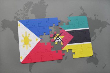 Filipinler ve Mozambik bir dünya haritası üzerinde bayrağı ile bulmaca