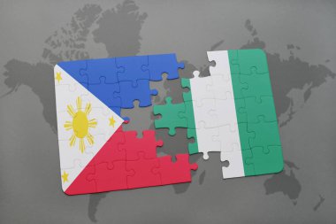 Filipinler ve Nijerya ulusal bayrak bir dünya haritası üzerinde ile bulmaca