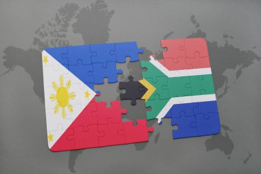 Türkiye ve Güney Afrika ulusal bayrak bir dünya haritası üzerinde ile bulmaca